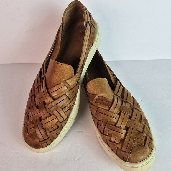 Frye Shoes - Frye lvy Camel Leather Huarache Woven Slip On Shoes White Soles Size 7.5